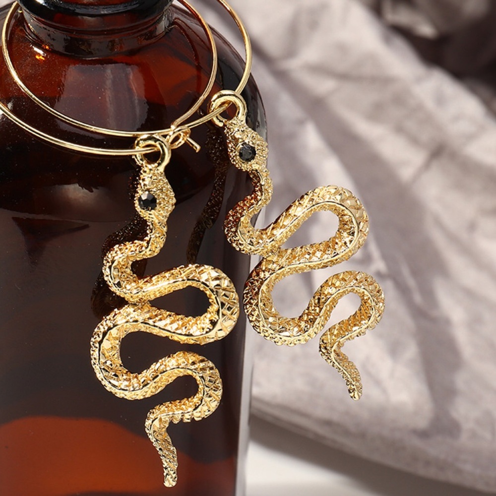 Exotic Gold Hanging Snake Hoop Earrings! - Picture 1 of 8